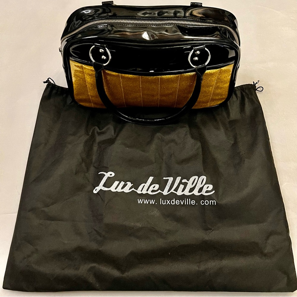 Lux de Ville Gold Metallic Sparkle & Black Handbag - Picture 8 of 11